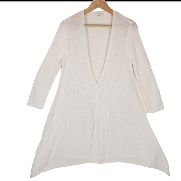 J. Jill Cardigan Women's Small White PureJill‎ Linen Open Knit Duster Coastal - Picture 1 of 9
